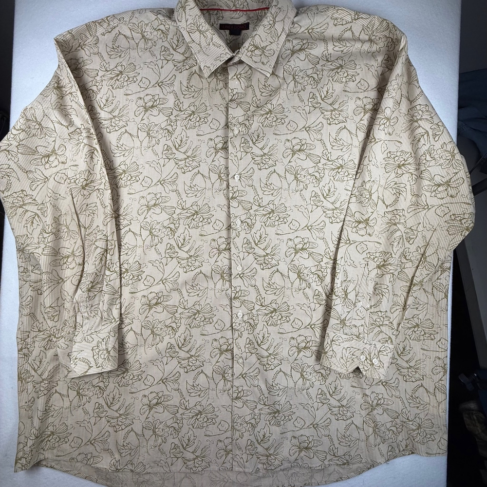 Linea Uomo Men’s Tan Floral Long Sleeve Button Up Shirt 22 / 38‑39